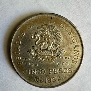 1952 Mexican Cinco Pesos Coin